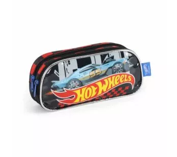 Estojo Infantil Escolar Duplo - Hot Wheels - Preto - Luxcel