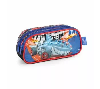 Estojo Infantil Escolar Duplo - Hot Wheels - Shark Azul - Luxcel