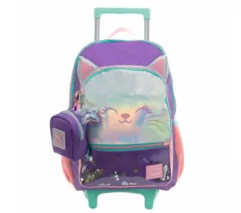Mochila de Rodinhas Juvenil - Tween Gatinho Holográfica - Xeryus
