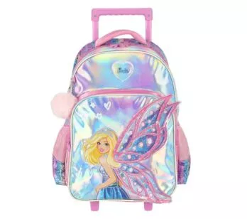 Mochila de Rodinha Infantil - Barbie Fada Holográfica - Rosa - Luxcel
