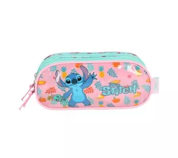 Estojo Infantil Escolar Triplo - Disney Stitch Scrump - Rosa - Luxcel