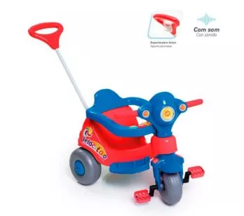 Triciclo Infantil com Haste Direcionável Velocita - Vermelho - Calesita