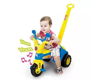Triciclo Infantil Baby Music com Haste e Som - Azul - Cotiplás