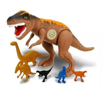 Dinossauro Tirano Rex com Som e Dinos - 43 cm - Marrom - Adijomar