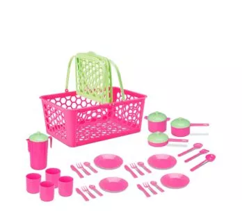 Kit Panelinhas e Utensílios - Sweet Fantasy - Cesta Leva Papinha - 28 Peças - Cardoso Toys