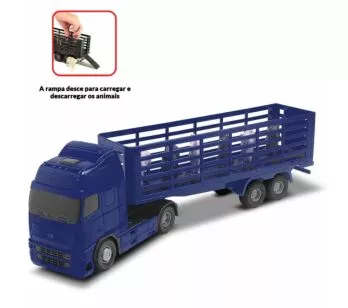 Caminhão Boiadeiro - Transporte de Animais - Voyager - 40 cm - Azul - Roma