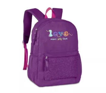 Mochila de Costas Juvenil - Love More Self Roxa - Clio Style