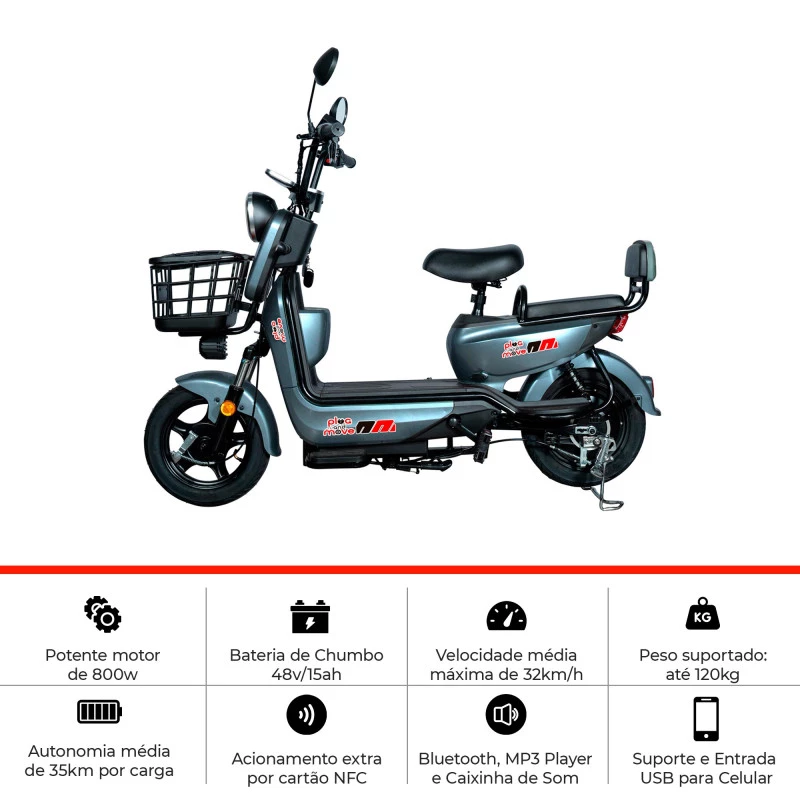 Bicicleta Elétrica - Classic PAM - 800w - Cinza - Plug and Move