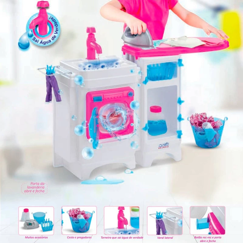 Lavanderia Infantil Completa - Lava e Passa - Sai Água - Magic Toys