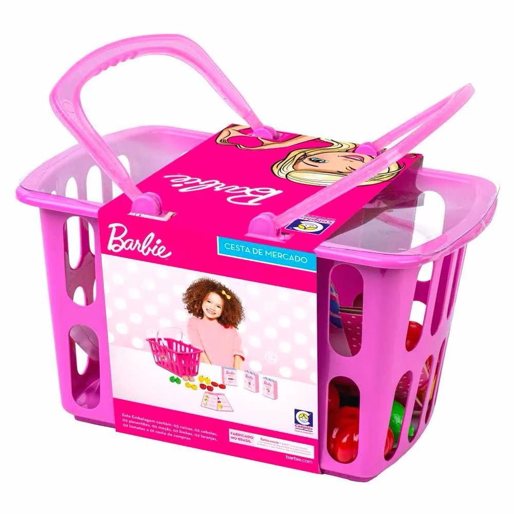 Kit Comidinha Infantil Barbie Cesta de Mercado Cotiplás