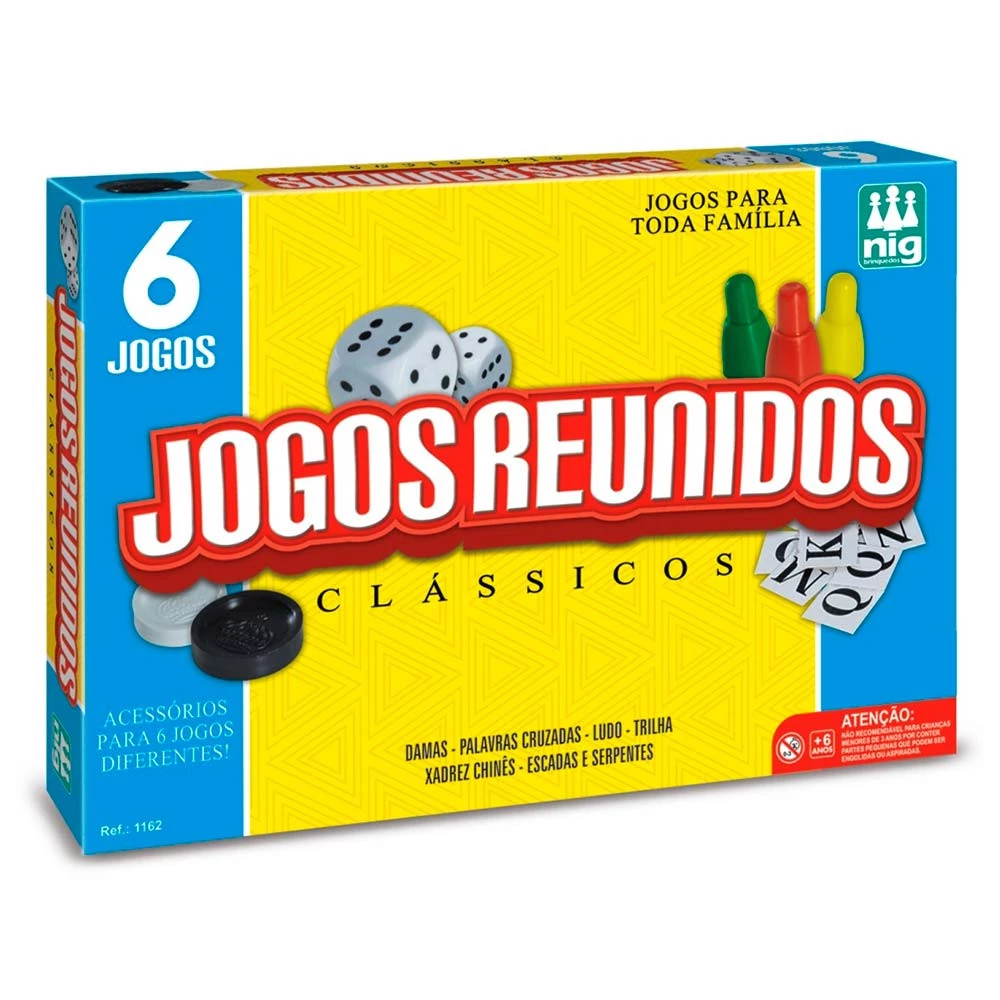 Kit Jogos de Tabuleiros - Reunidos Clássicos - 6 Opções - Nig