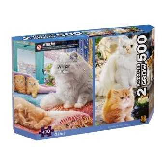 Quebra-Cabeça Duplo - 500 Peças - Gatos na Sala e no Parque - Grow