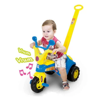 Triciclo Infantil Baby Music com Haste e Som - Azul - Cotiplás