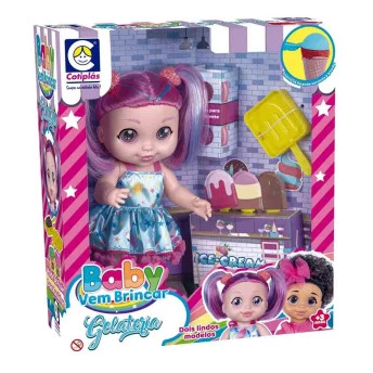 Boneca de Vinil - 31,5 cm - Baby Vem Brincar - Gelateria - Cotiplás