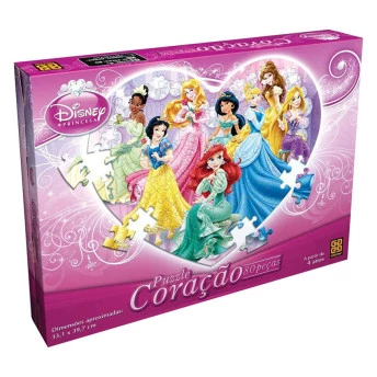 Quebra-Cabeça Princesas Coração 80 Peças - Grow