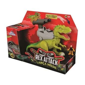 Figura - Dinossauro Rex Attack - Lança Míssil - Verde - Adijomar