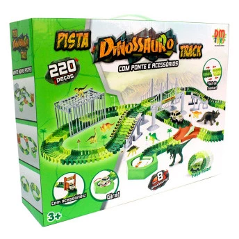 Conjunto e Pista de Percurso - Dinossauro Track - 220 Peças - DM Toys
