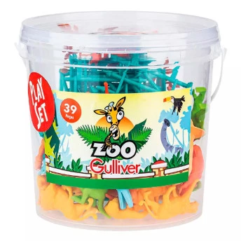Balde de Figuras - Zoo - PlaySet com Animais - 39 Peças - Gulliver