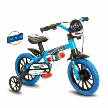 Bicicleta Infantil com Rodinhas - Aro 12 - Selim PU - Veloz - Azul - Nathor