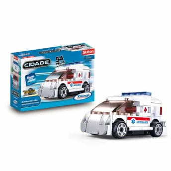 Blocos de Montar - Cidade - Ambulância - Carro de Fricção - 54 peças - Xalingo 