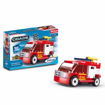Blocos de Montar - Cidade - Bombeiro - Carro de Fricção - 55 peças - Xalingo 