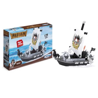 Blocos de Montar - Piratas - Navio de Pirata - 129 peças - Xalingo