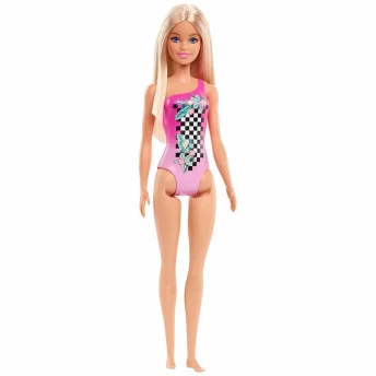 Boneca Articulada - Barbie Praia - Maiô Rosa Xadrez - Loira - Mattel