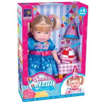 Boneca de Vinil - Sonho Azul - Feliz Aniversário - Azul - Cotiplás