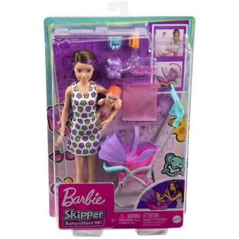 Boneca Barbie - Skipper Babysitters - Carrinho de Bebê - Morena - Mattel
