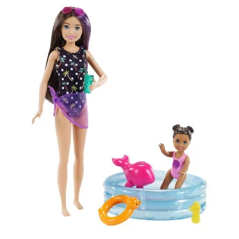 Boneca Barbie - Skipper Babysitters - Piscina com Criança - Morena - Mattel