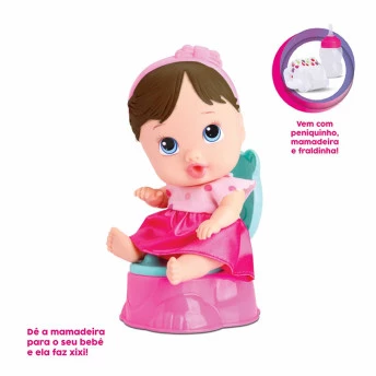 Boneca Bebê - Little Dolls - Faz Xixi - Morena - Divertoys