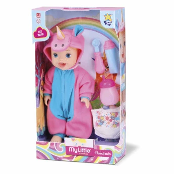 Boneca de Vinil - My Little Collection - Faz Xixi - Pijama de Unicórnio - Divertoys