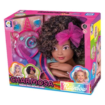 Boneca para Pentear - Busto - Charmosa Rainbow - Negra - Cotiplás