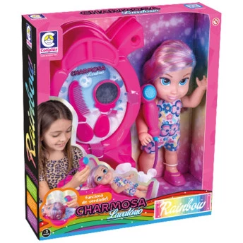 Boneca com Acessórios - Charmosa Rainbow - Lavatório - Cotiplás
