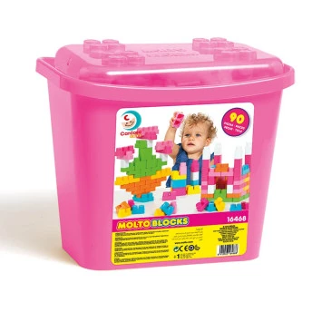 Caixa Blocos de Montar - Molto Blocks - 90 Peças - Rosa - Cardoso 