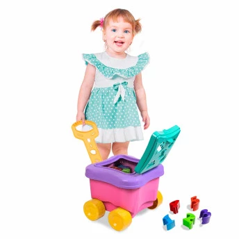Carrinho de Puxar - Baby Land - Bauduxo Didático - Rosa - Cardoso Toys