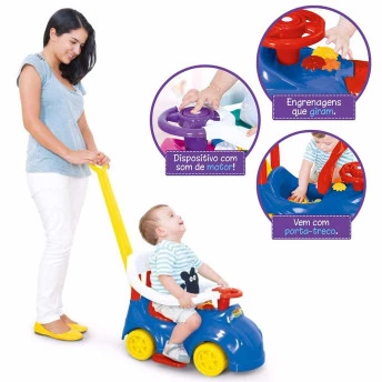 Carrinho e Andador Infantil - 2 em 1 - Play Time - Azul - Cotiplás