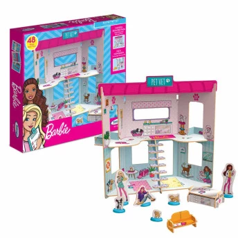 Cenário e Casinha - Madeira - Barbie - Pet Vet - Xalingo