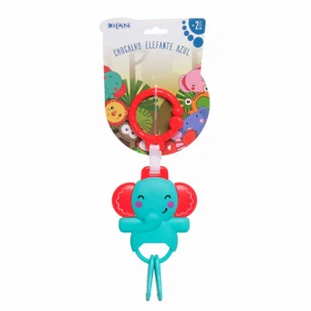 Chocalho Infantil de Bebê - Elefante - Azul - Dican