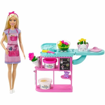 Conjunto e Boneca - Barbie Profissões - Loira - Florista -  Loja Floricultura - Mattel