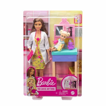 Conjunto e Boneca - Barbie Profissões - Morena - Doutora com Paciente - Mattel