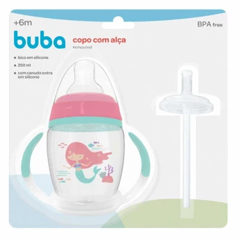 Copo com Bico e Alça Removível - Canudo Extra - 250ml - Sereia - Buba