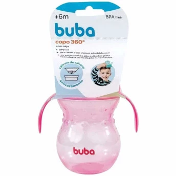 Copo de Treinamento 360 Bebê - com Alça - 270ml - Rosa - Buba