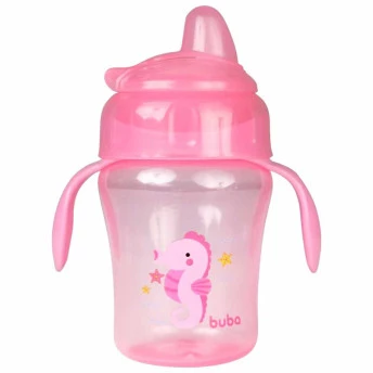 Copo de Treinamento Bebê - Alça Removível - 240ml - Fundo do Mar - Rosa - Buba