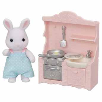 Figura e Conjunto - Sylvanian Families - Cozinha - Pai Coelho Neve - Epoch Magia
