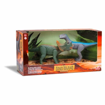 Figuras - Dino Island Adventure - Triceratops e Velociraptor - Silmar