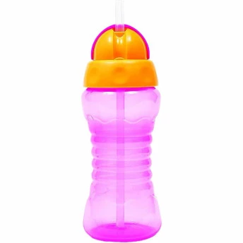 Garrafinha Fresh Infantil com Tampa e Canudo - 300ml - Rosa - Buba