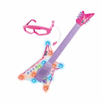 Guitarra Infantil com Óculos e Mic - Rock Show - Rosa - DM Toys 