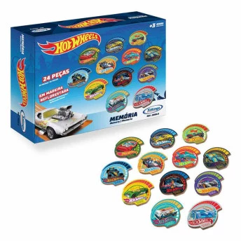 Jogo da Memória em Madeira - Hot Wheels - 24 Peças - Xalingo