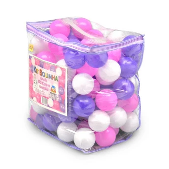 Kit 100 Bolinhas Coloridas de Plástico - Rosa, Lilás e Branca - Braskit_B4204_1